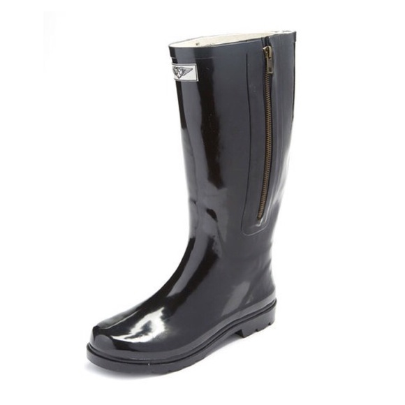 Women Rubber Rainboots w/ Side-Zipper Decor, Black Rain Boots - Picture 3 of 3